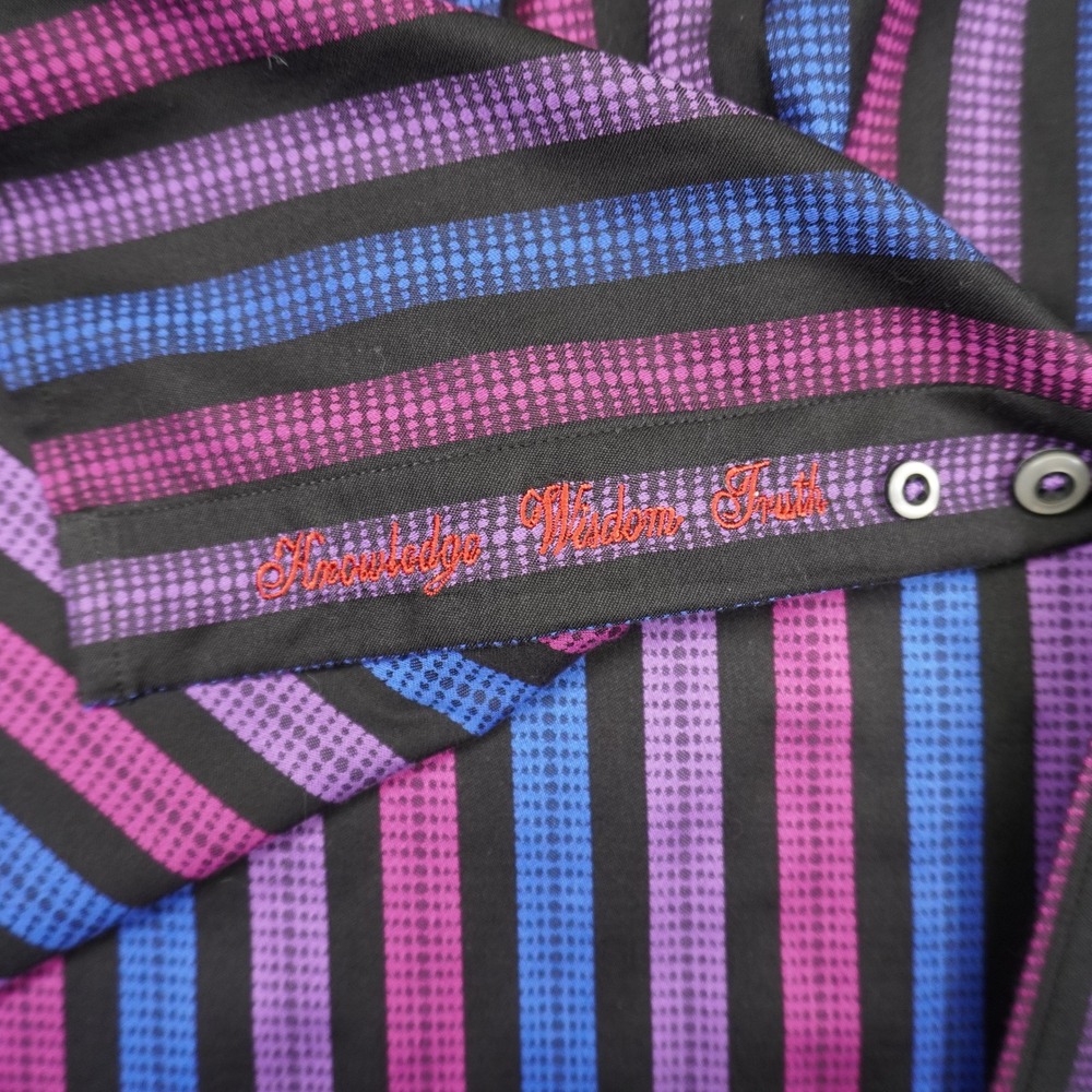Robert Graham Button Up Shirt Mens XL Purple Blue Striped Flip Cuff Multicolor - Picture 9 of 15